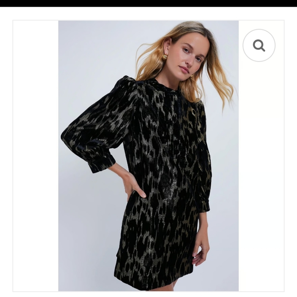 Women’s Long Sleeve Black Metallic Animal Print Dress